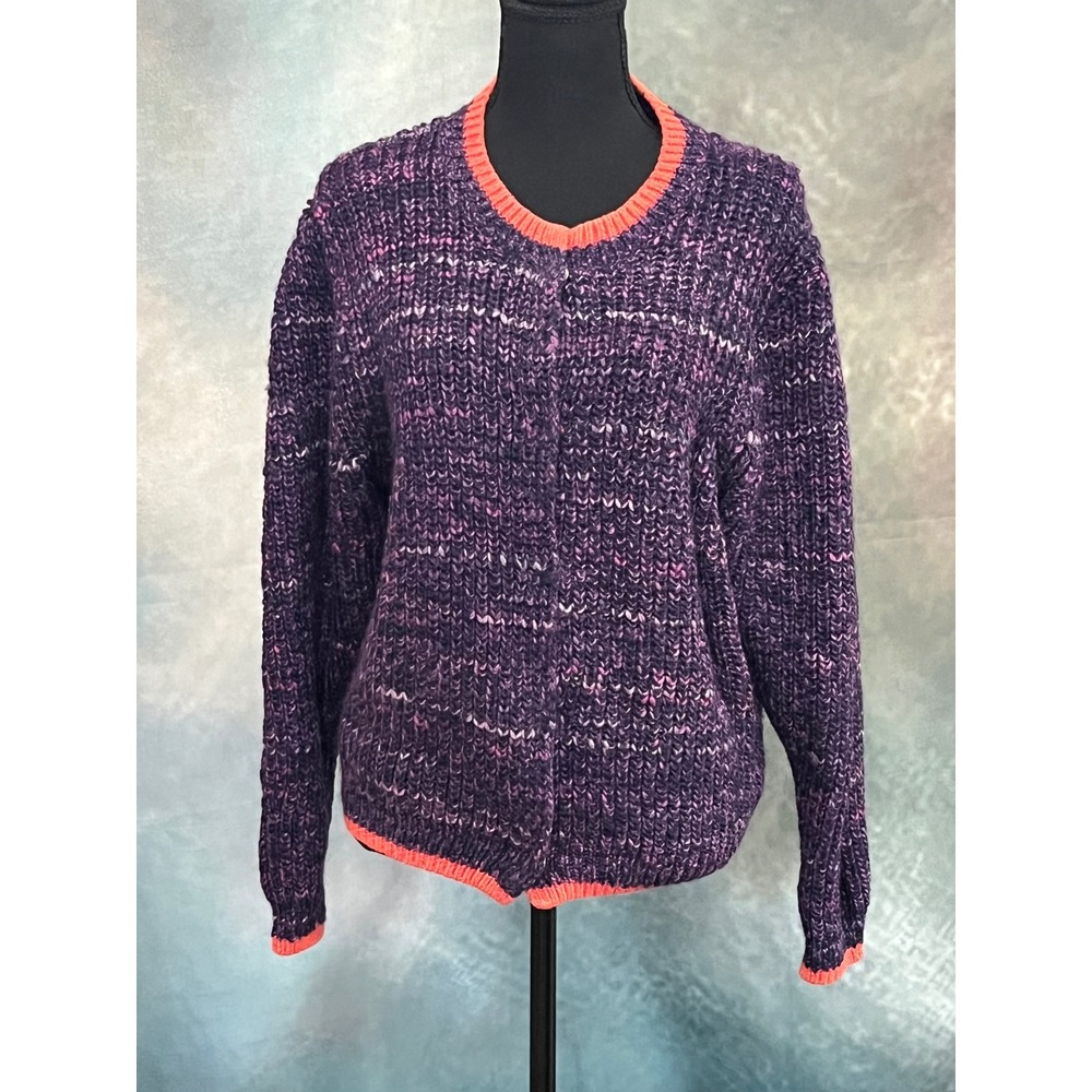 Free‎ People Walk on By Purple Space Dye Wool Blend Chunky Knit Cardigan Large